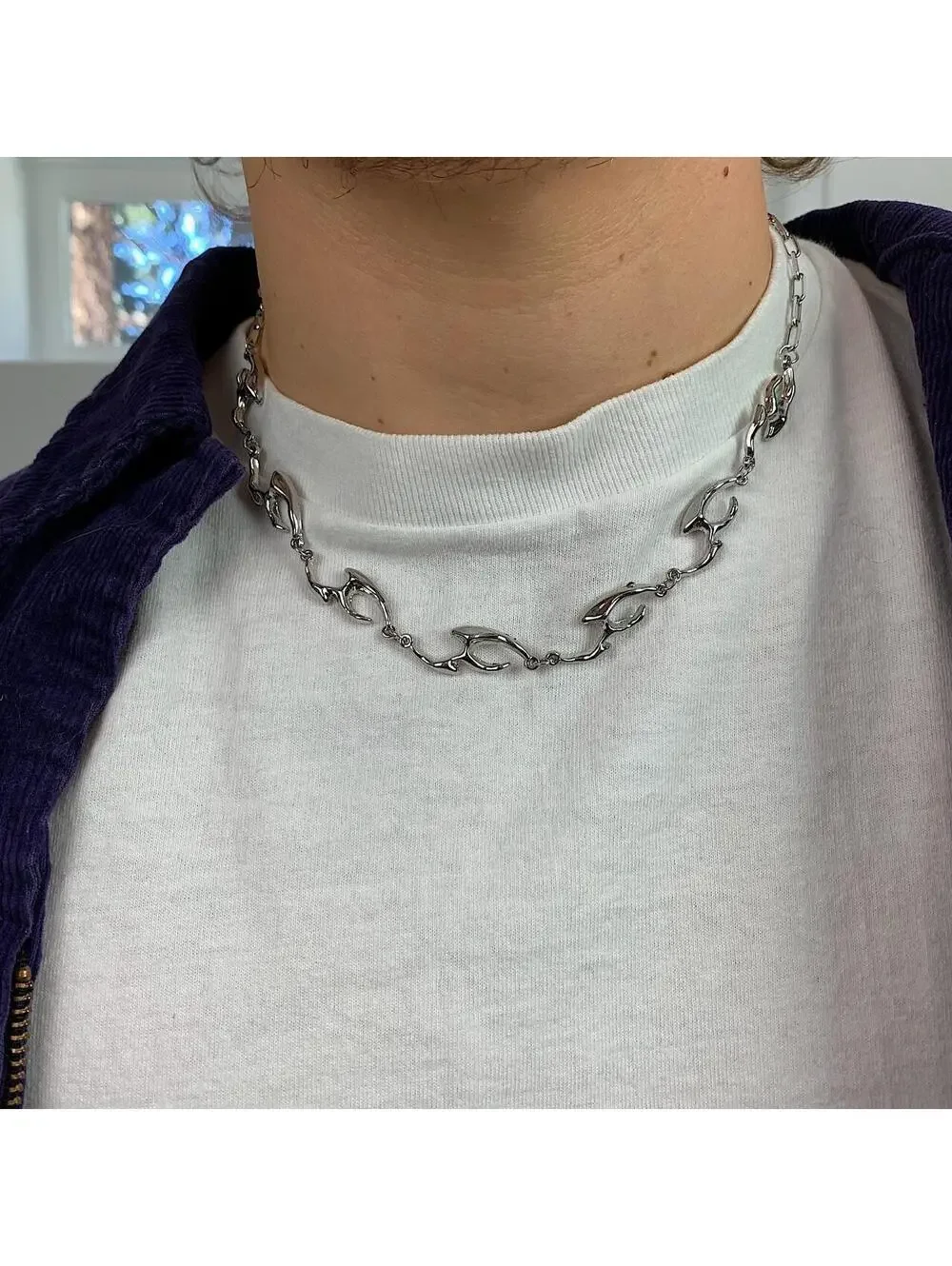 Cyber Vintage y2k style cyberpunk opium skater style pendant necklace chain. 20